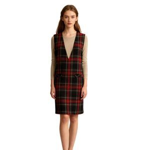 Sag Harbor Red Blue Black Plaid Vintage 80s Pinafore Jumper Dress Size 8